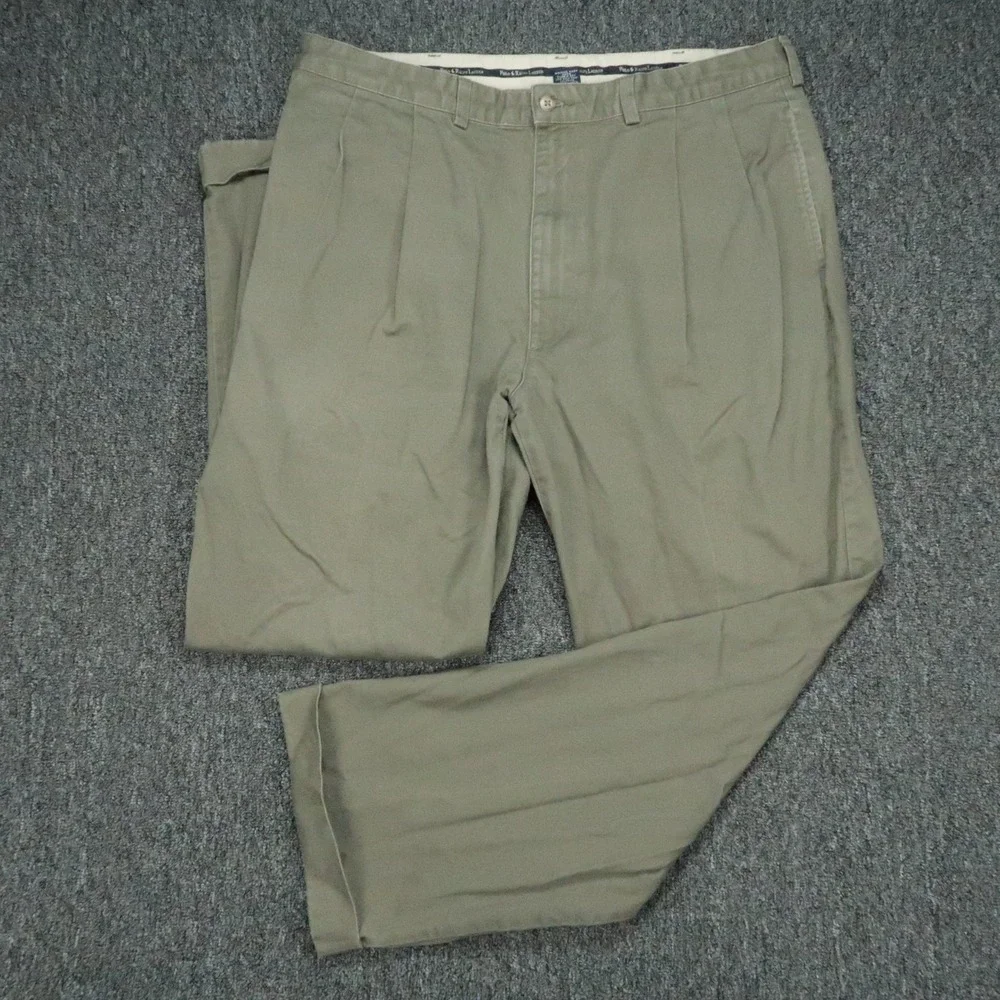 Polo Ralph Lauren Pants Mens 36x30 Green Hammond Chino Double Pleat Cuffed VTG